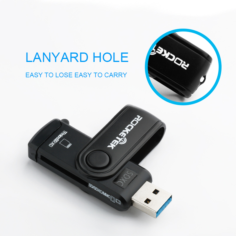 USB 3.0 SD Card Reader, Rocketek 2 Slots Memory Card Reader with a Build-in
