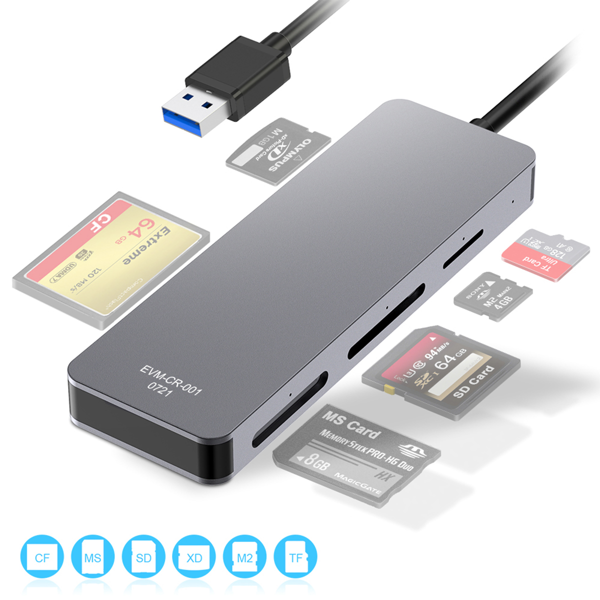 Rocketek 5 in 1 Multi Card Reader Support SD+TF+CF+XD+MS+M2 Card