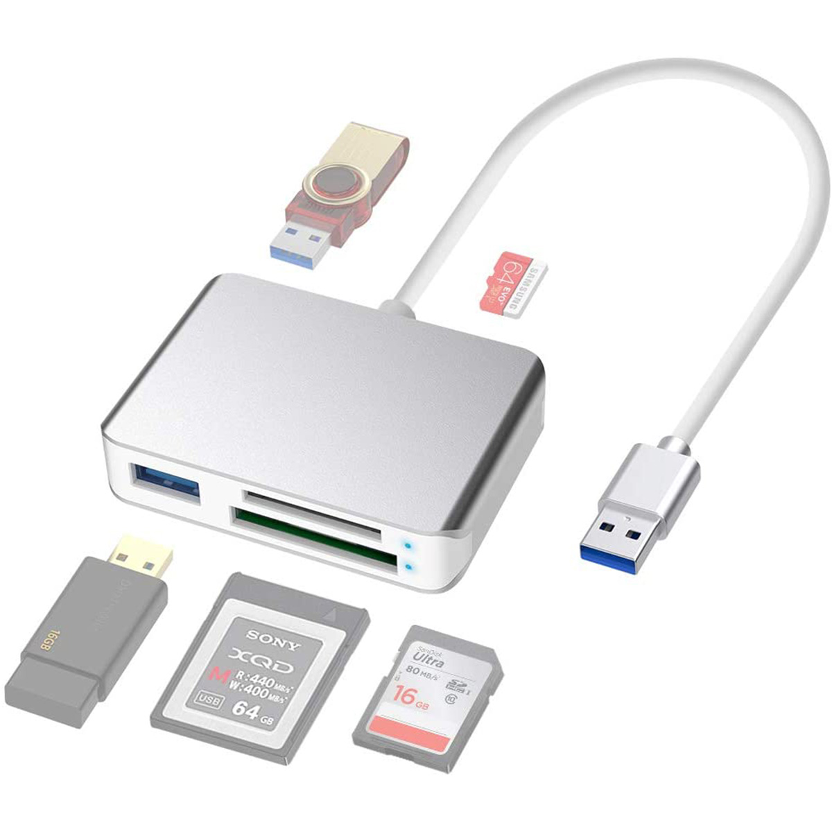 Rocketek 5 in 1 Multi Card Reader XQD SD TF Card with USB A 2.0 Port