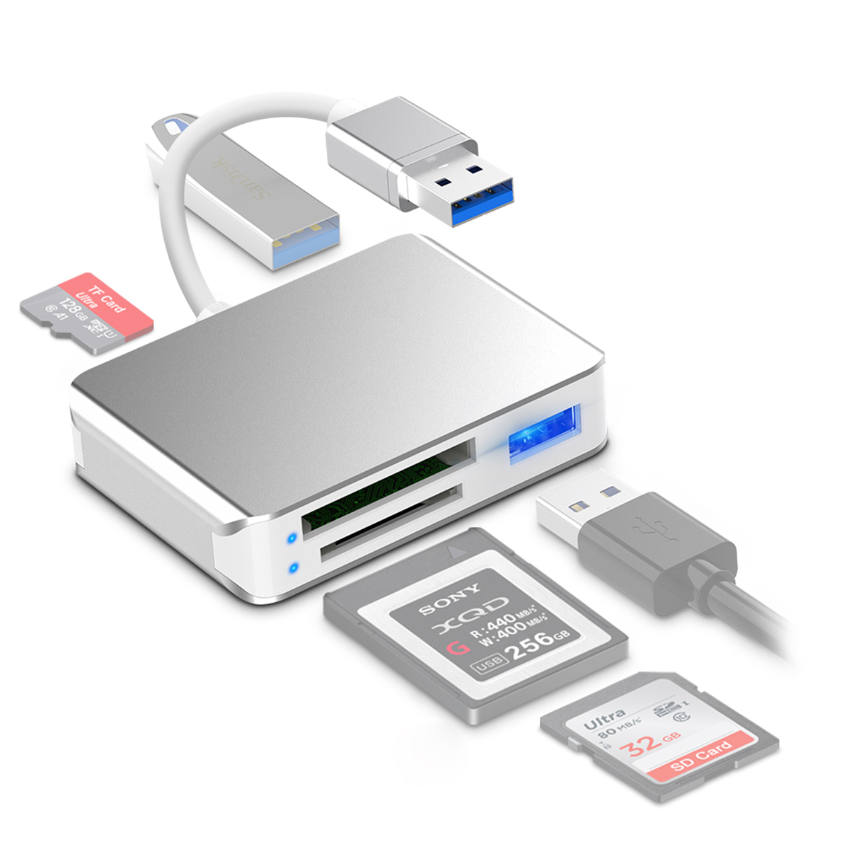 Rocketek XOQ Card Reader USB3.0 to SD/TF/USB Flash Drive