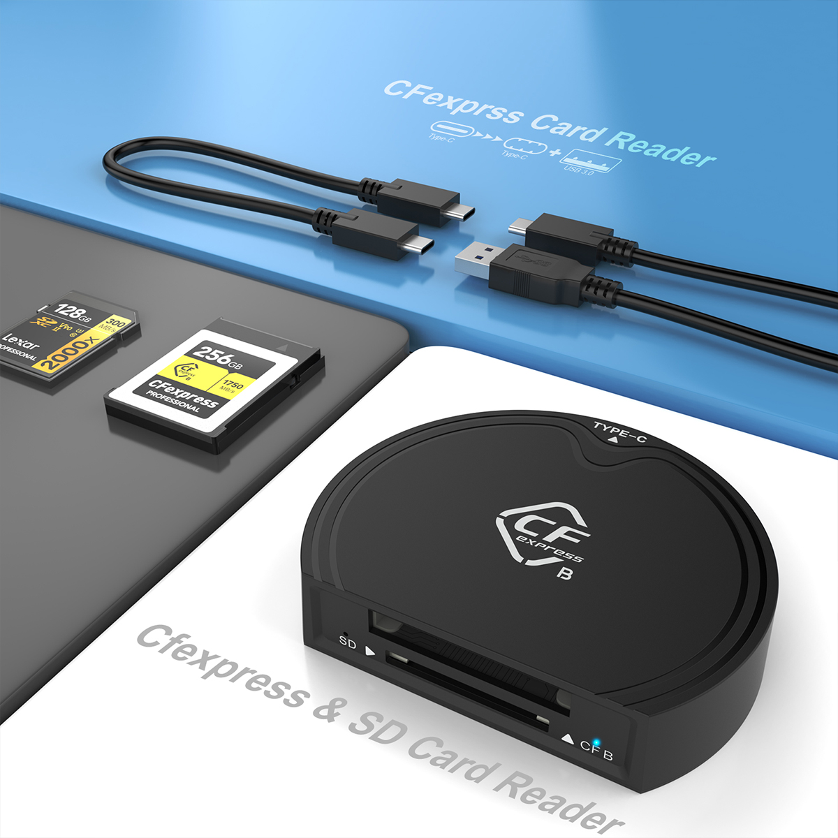 Rocketek CFexpress Type B Card Reader Dual-Slot CFexpress Type B & SD Card Reader USB-C 3.2 Gen 2 10Gbps
