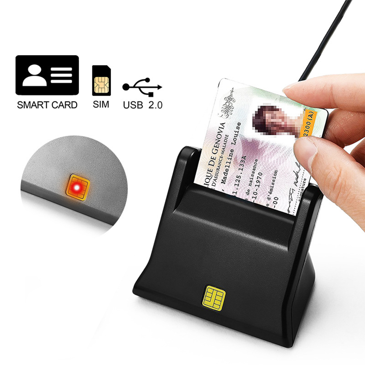 Rocketek Smart Card Reader USB 2.0 ISO7816 Protocol for Read Bank Card Information