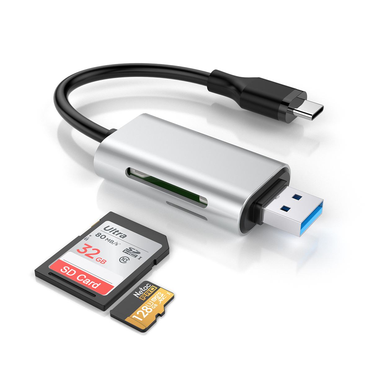 Rocketek USB 3.0 SD/TF Card Reader with USB-A and Type-C Ports