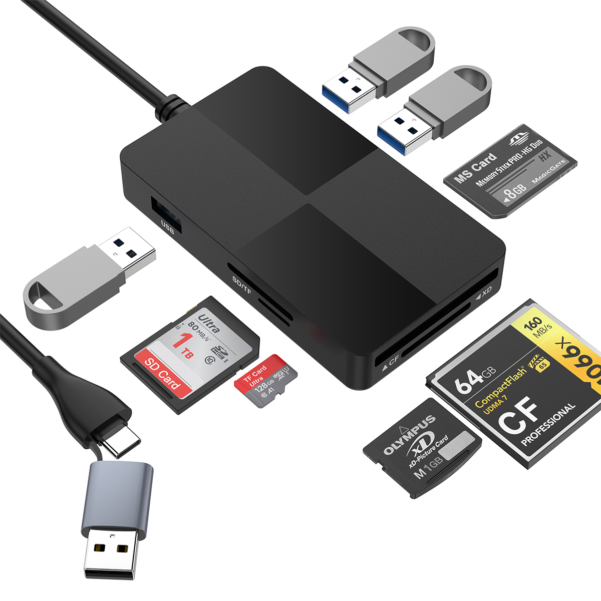 Rocketek Factory 8 in 1 Card Reader Hub SD TF MS CF with USB3.0 Port