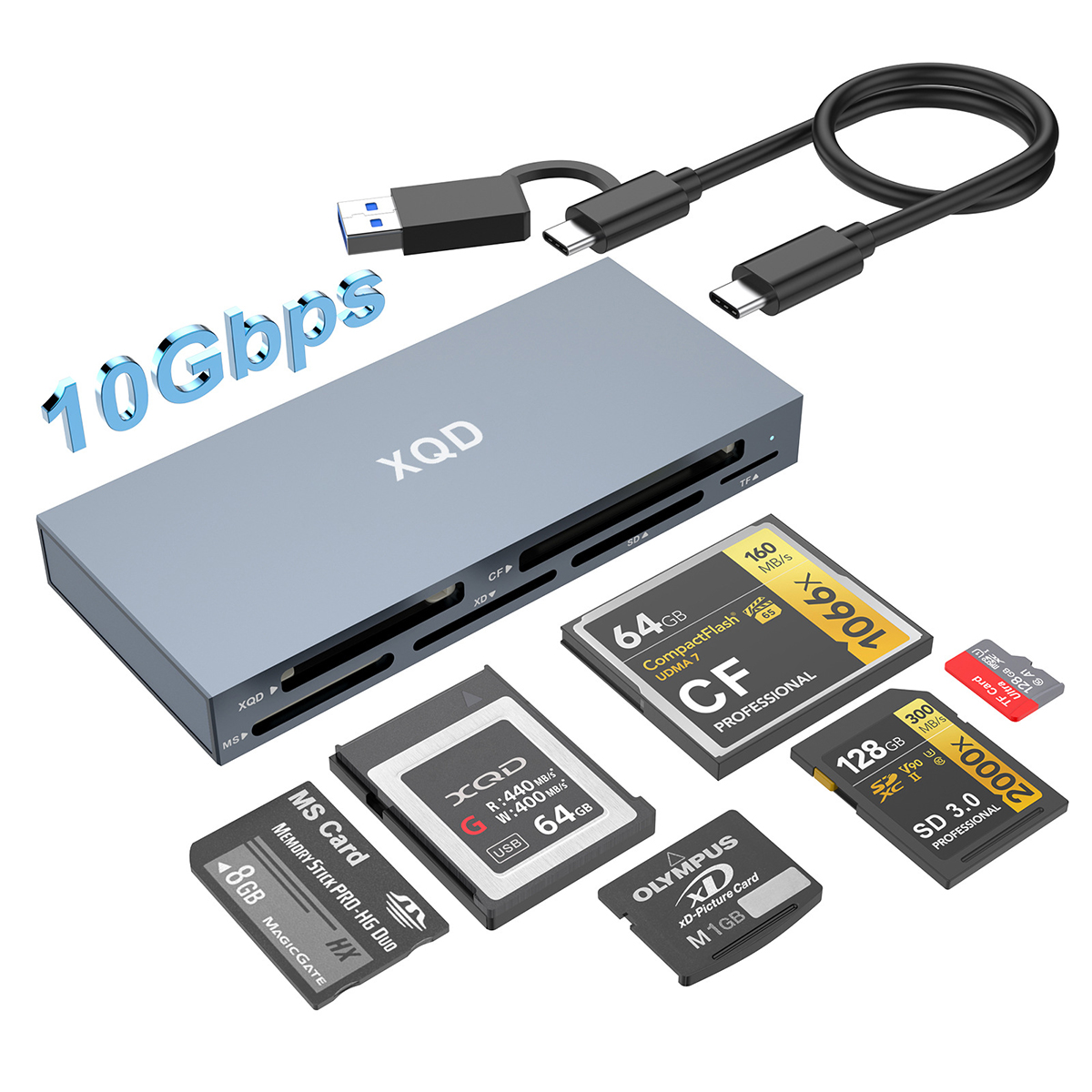 Rocketek 6 in 1 Multi Card Reader Support XQD+CF+xD+MS+SD+TF Card