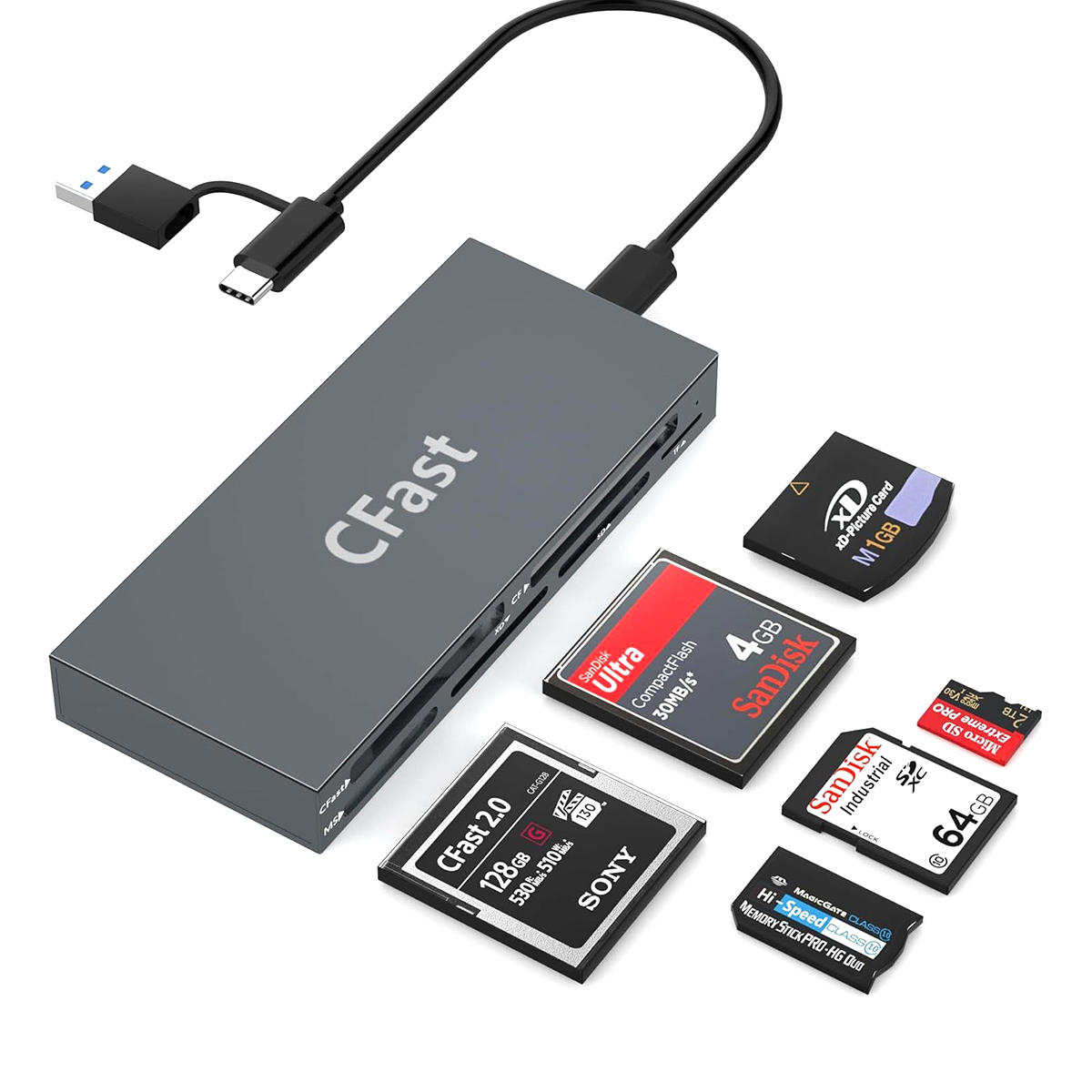 Rocketek CFast 2.0 Card Reader, USB C CFast Card Reader 3.0 5Gbps CFast/CF/SD/TF/XD/MS