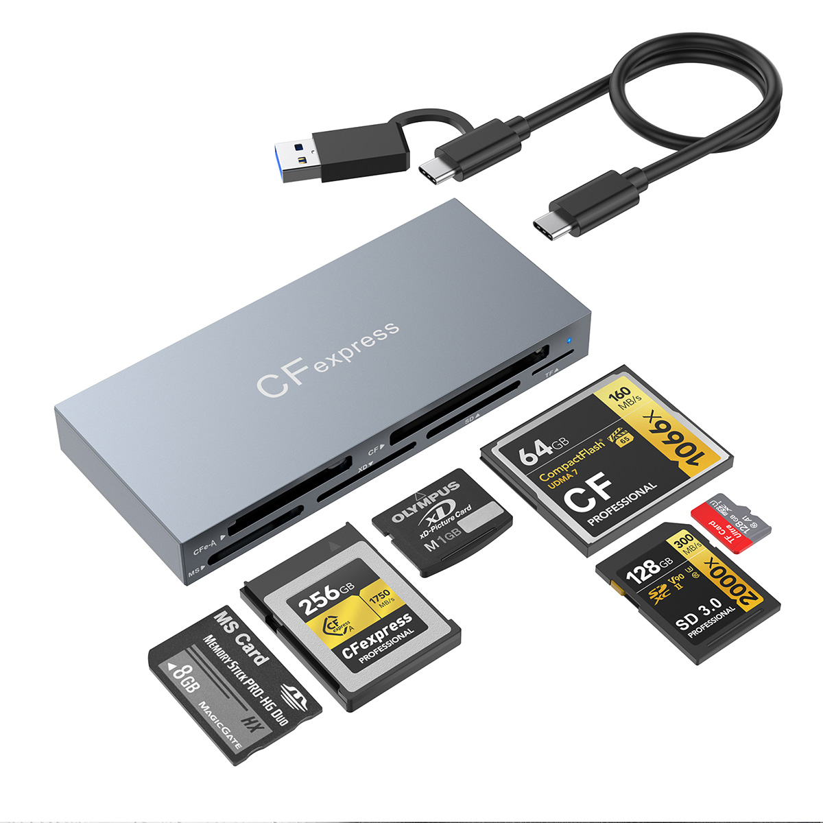 Rocketek 6 in 2 Multi Card Reader Support CFexpress Type A+SD+TF+MS+XD+CF Card