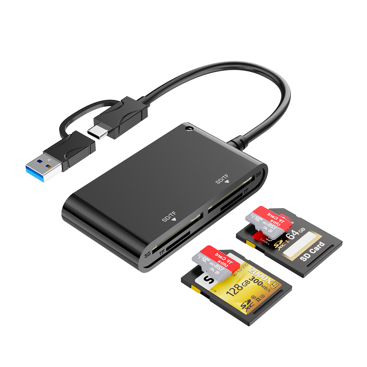 Rocketek 4 Slots USB 3.0 Card Reader Dual SD and TF Cards USB A & USB C