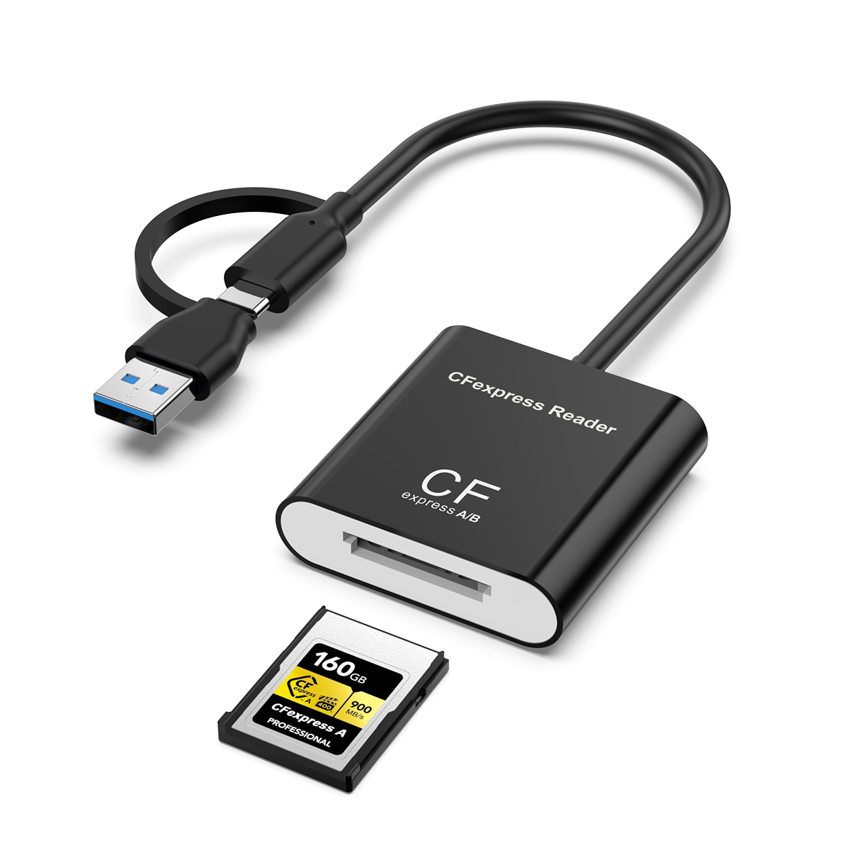 Rocketek CFexpress Type A Card Reader ABS with USB A and USB Port
