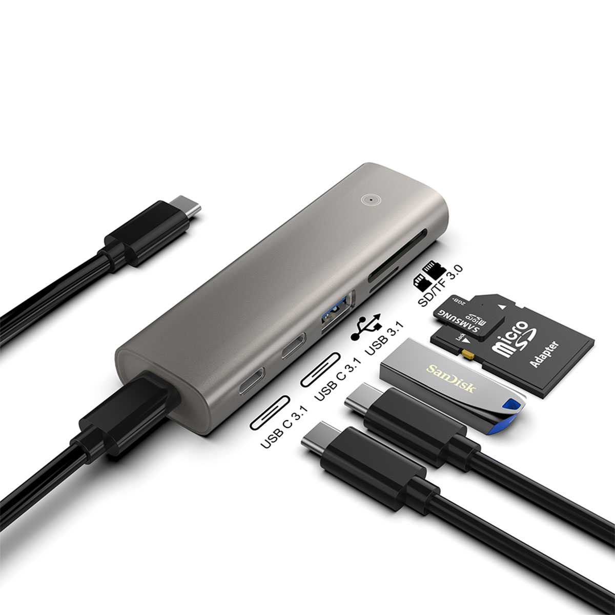 Rocketek 5 In 1 USB Hub Type C 10Gbps Hub With Card Reader