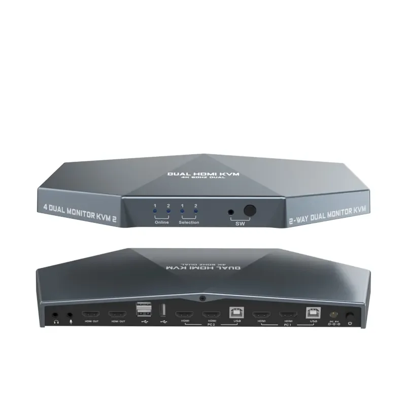Rocketek 2 PCs Dual Monitor KVM Switch 4K @60Hz HDMI Dual Monitor Suitable KVM Switch