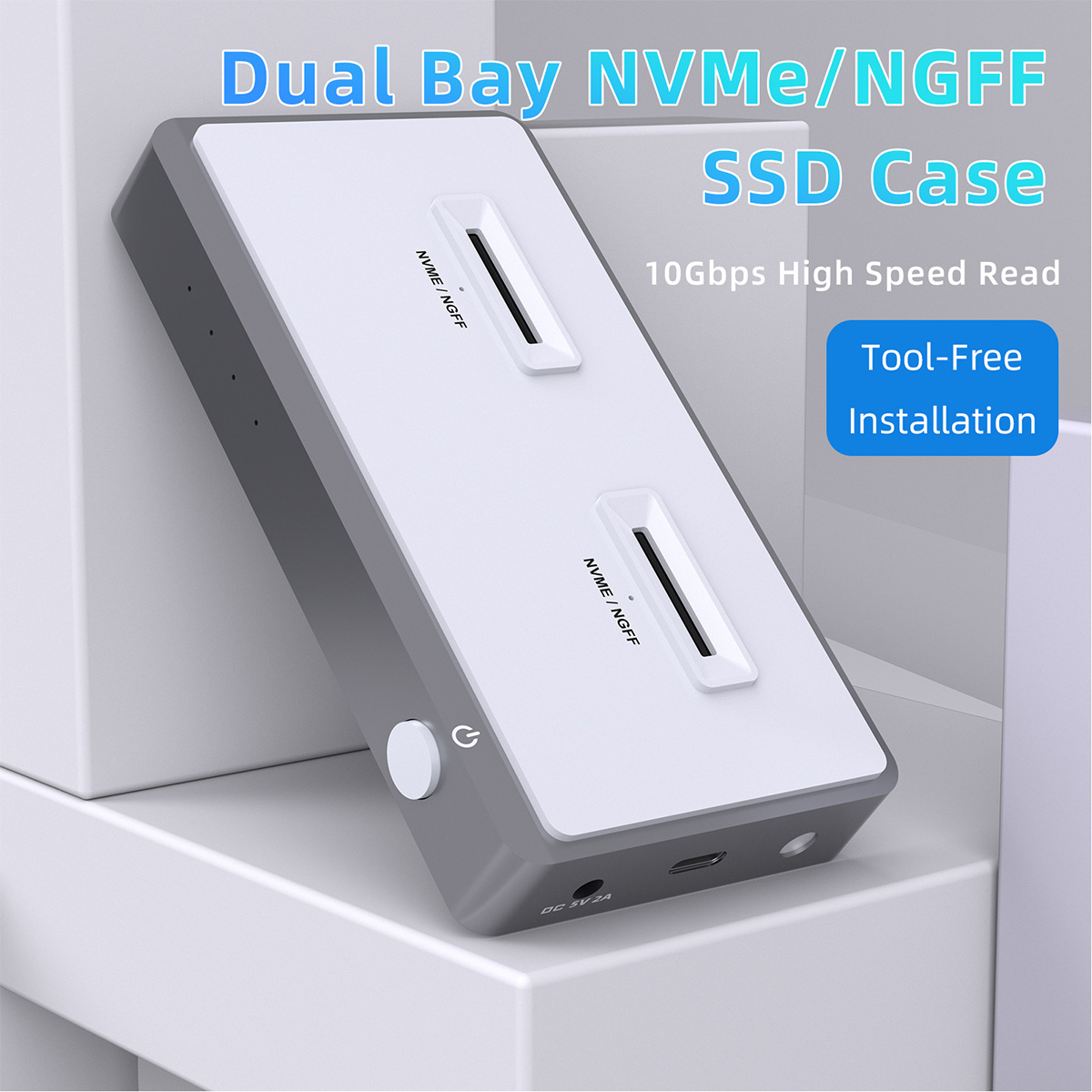 Rocketek M.2 NVMe SSD Enclosure 10Gbps Dual Bay SSD Case