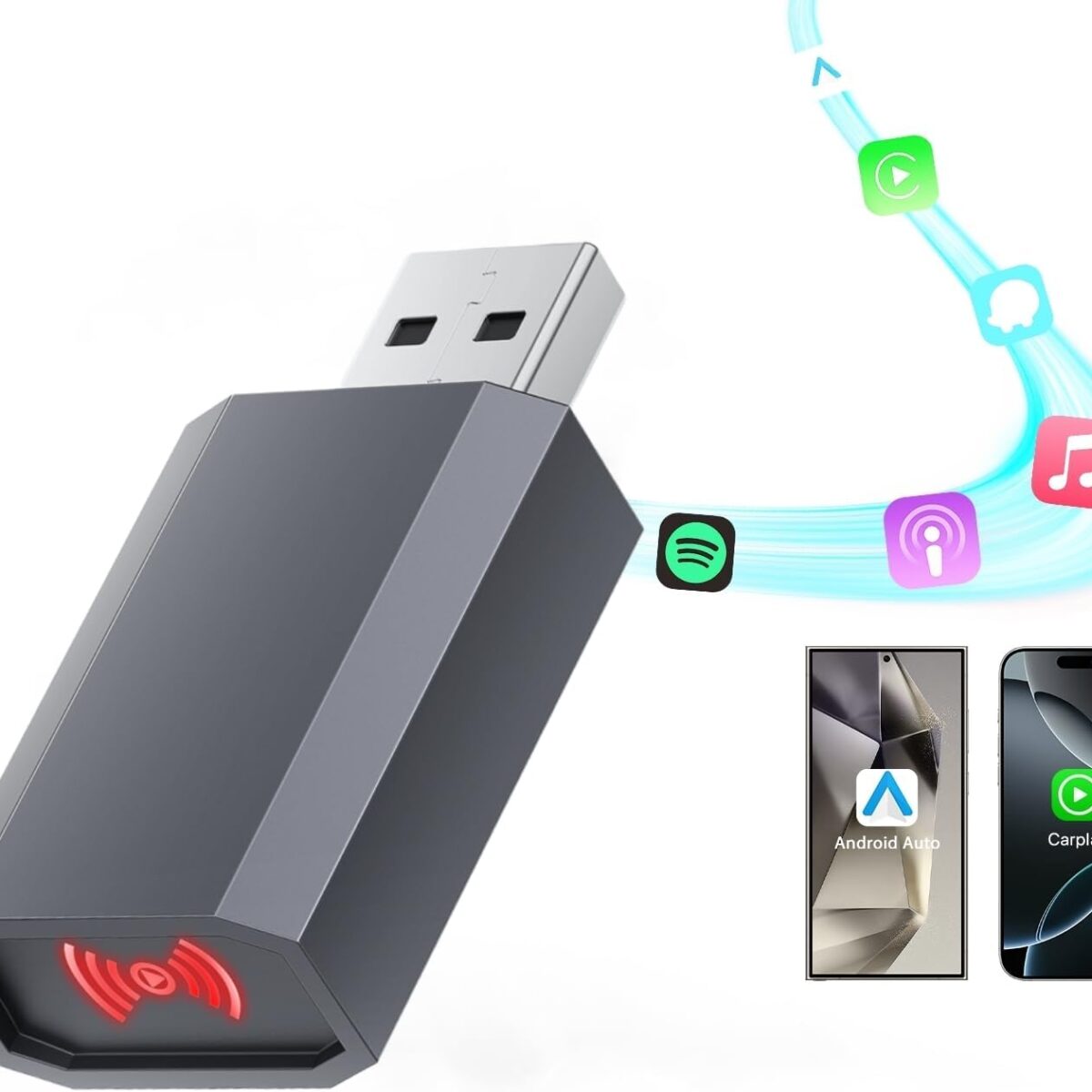 Rocketek 2 in 1 Mini Android Auto and Wireless CarPlay Adapter