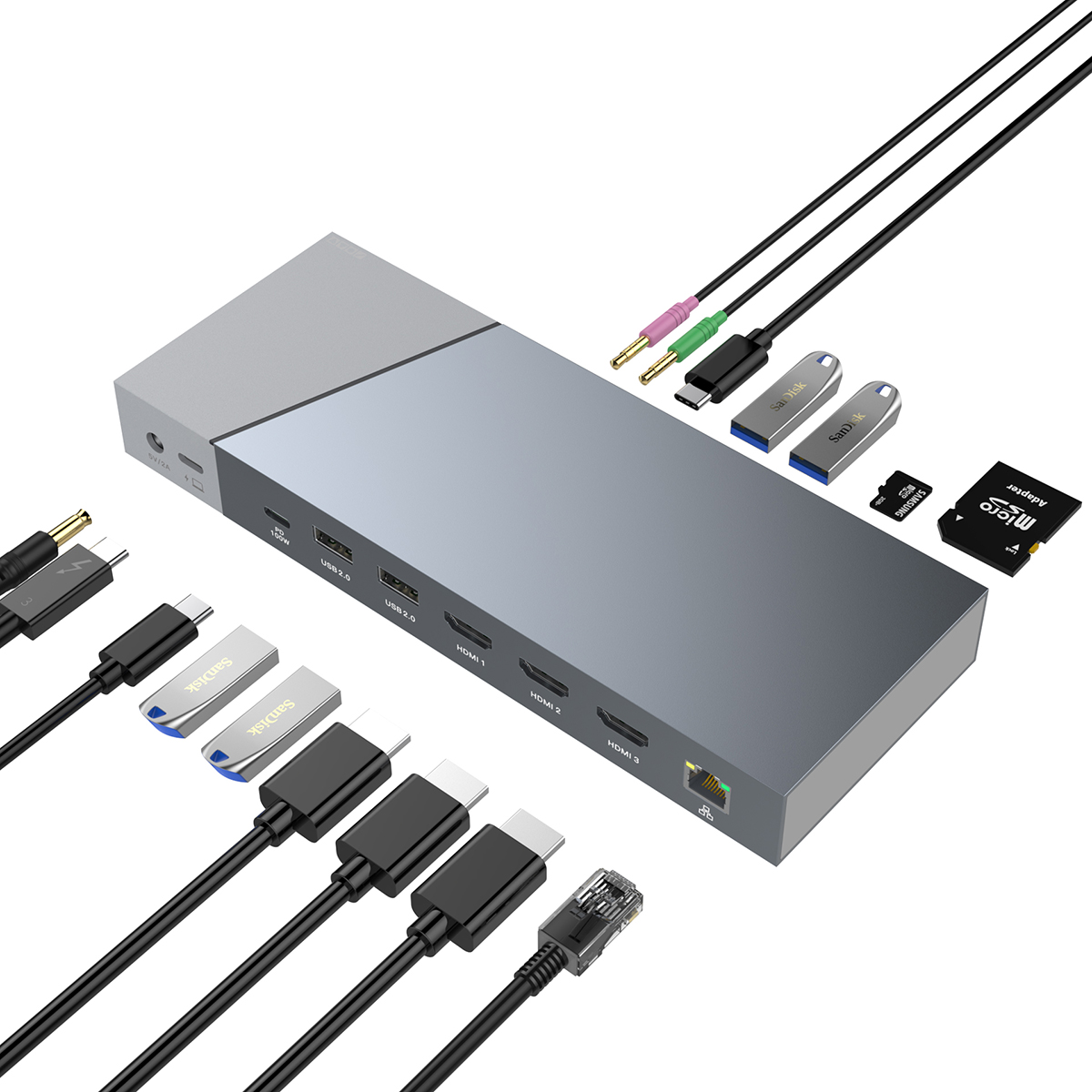 Rocketek Triple Display Dock Adapter USB C Hub Triple HDMI Monitors Universal Laptop USB C Docking Station