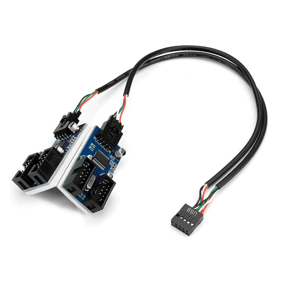 Rocketek Motherboard USB 9 Pin Header Hub Male 1 to 2/4 Female USB 2.0 Splitter Extension Cable