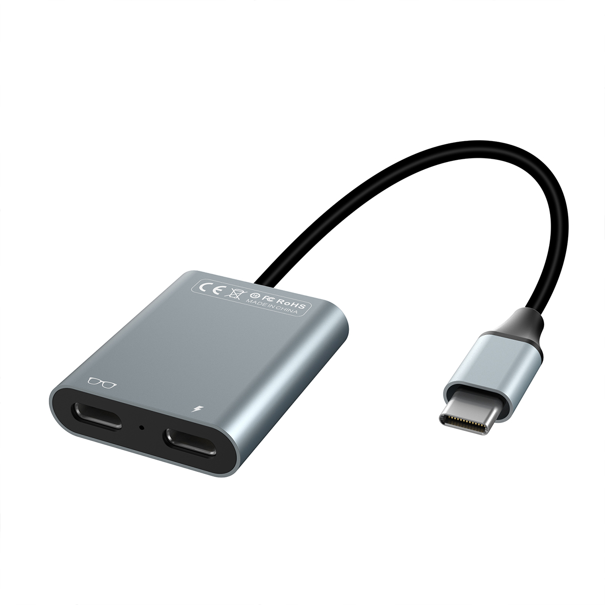 Rocketek 2-in-1 Type-C Adapter for AR Glasses,Dual USB C Splitter with PD 60W Fast Charging for Phone,Tablet,Laptop