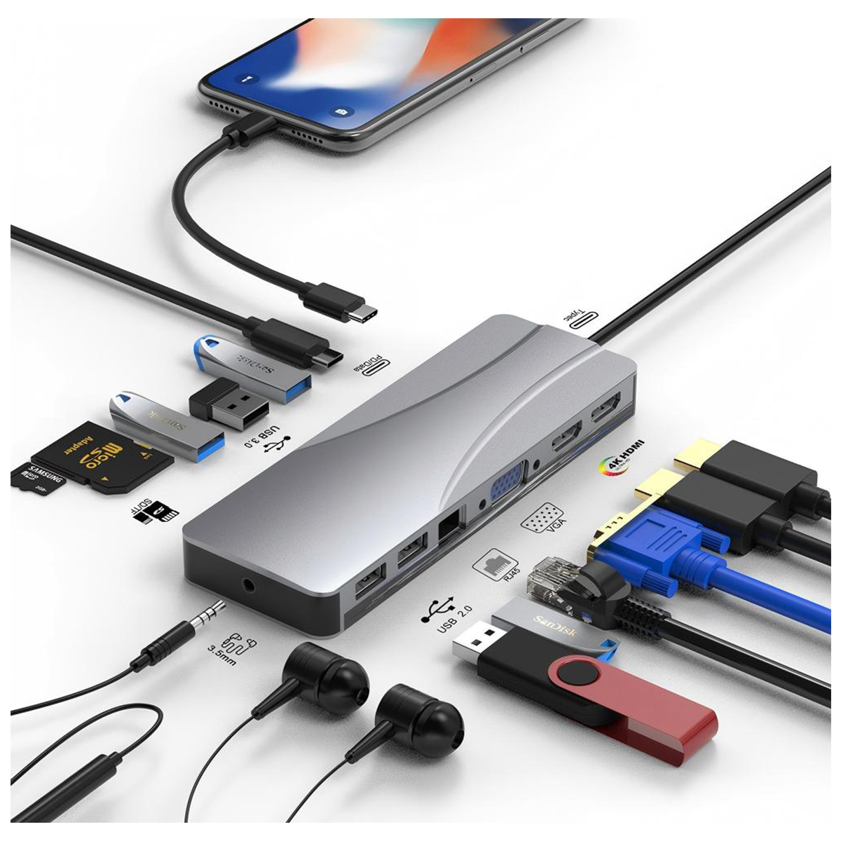 Rocketek 13-in-1 USB C Docking Station Dual Display HDMI VGA