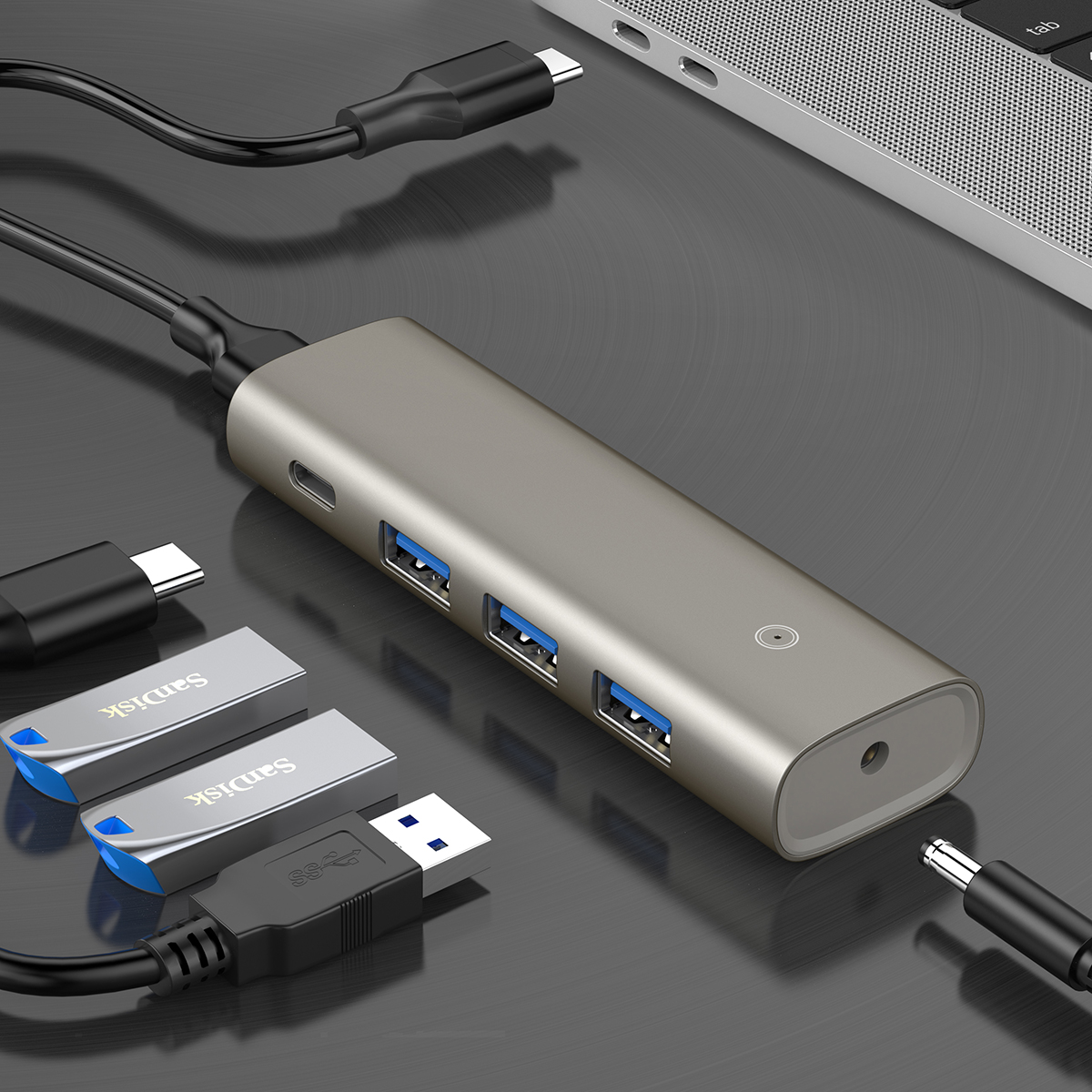 Rocketek High Speed 4 Ports 10Gbps Hub Type C Adapter for MacBook Pro Laptop PC