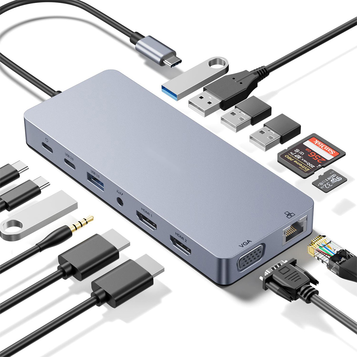 Rocketek OEM Type C Hub Docking Station 14 in 1 for Laptop
