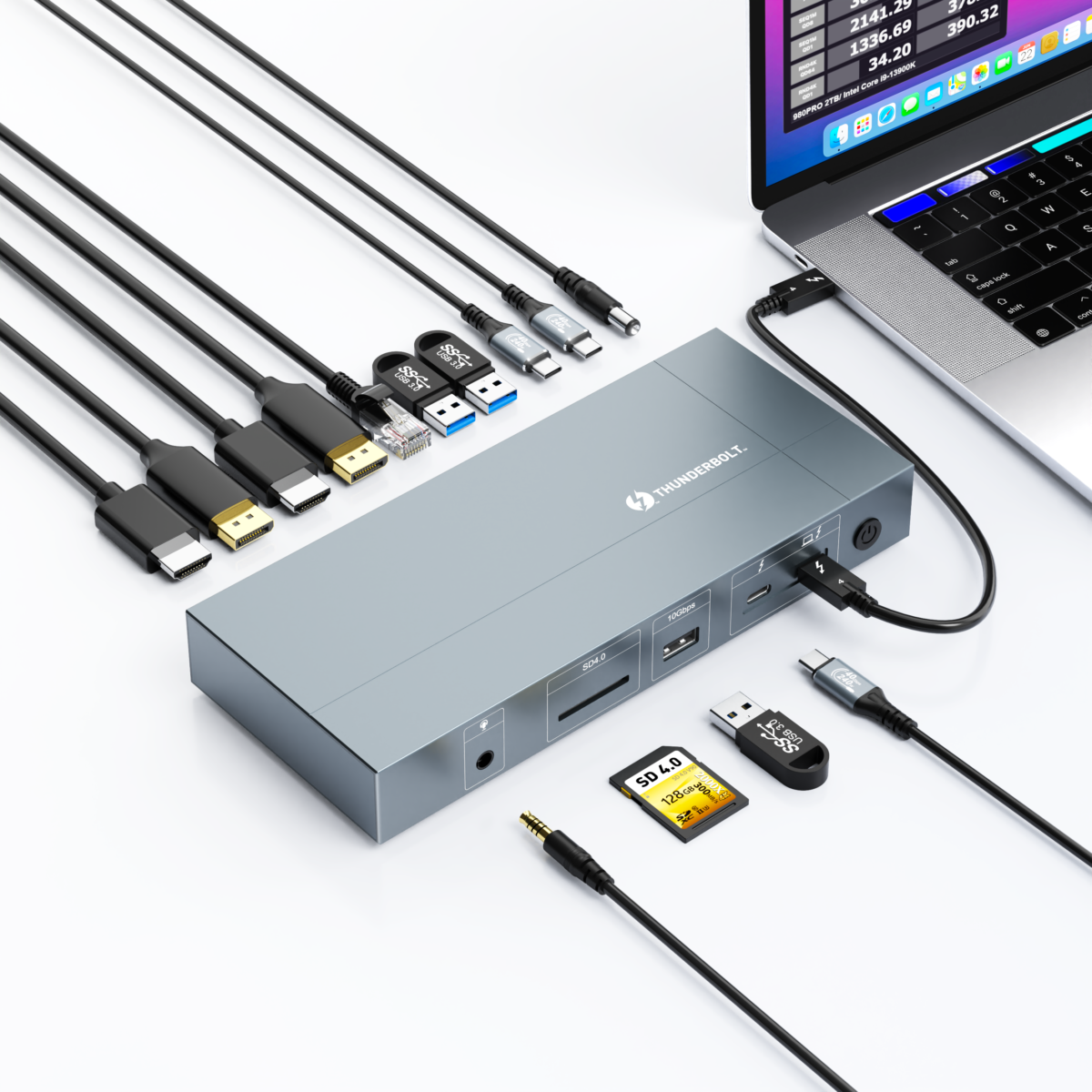Rocketek Thunderbolt 4 Docking Station Dual 4K 60Hz HDMI DP Monitor 15 in 1 USB C Dock PD 85W for MacBook Windows Laptop PC