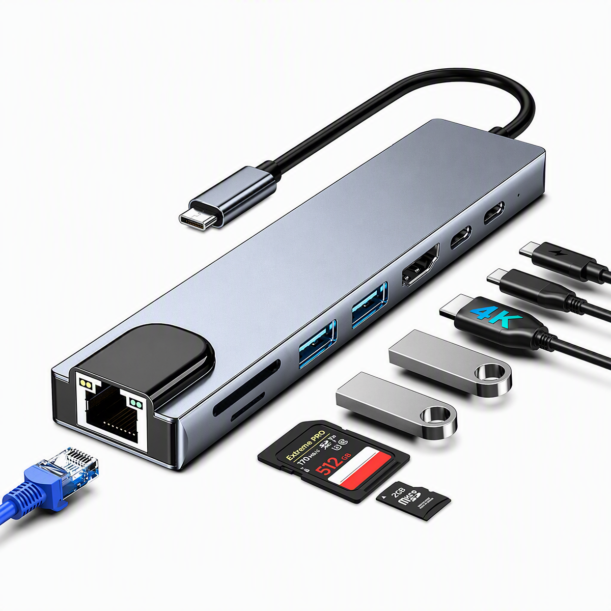 Rocketek 8‑in‑1 USB‑C Docking Station Multi‑Port for Business Office