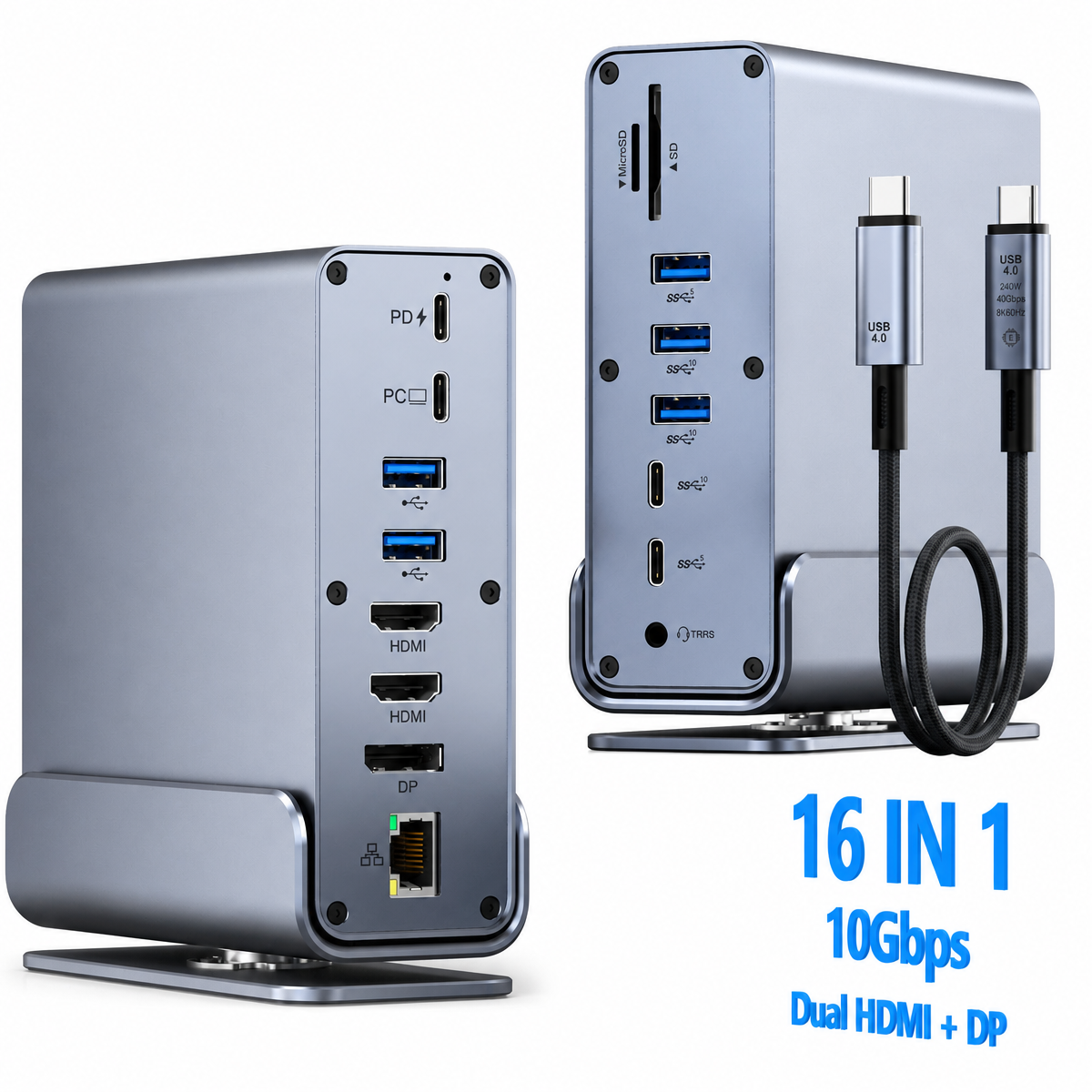 Rocketek Wholesale 16 in 1 Type‑C Docking Station Triple Displays Dual HDMI+DP